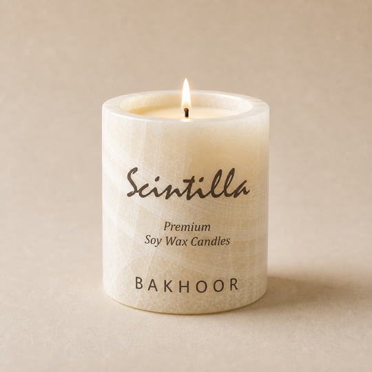 Scintilla Bakhoor scented candle in a hand-carved white onyx jar