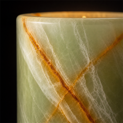 Green onyx texture detail of the Scintilla Apple Cinnamon candle