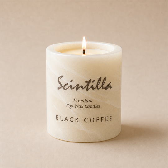 Scintilla Black Coffee scented candle in a hand-carved white onyx jar