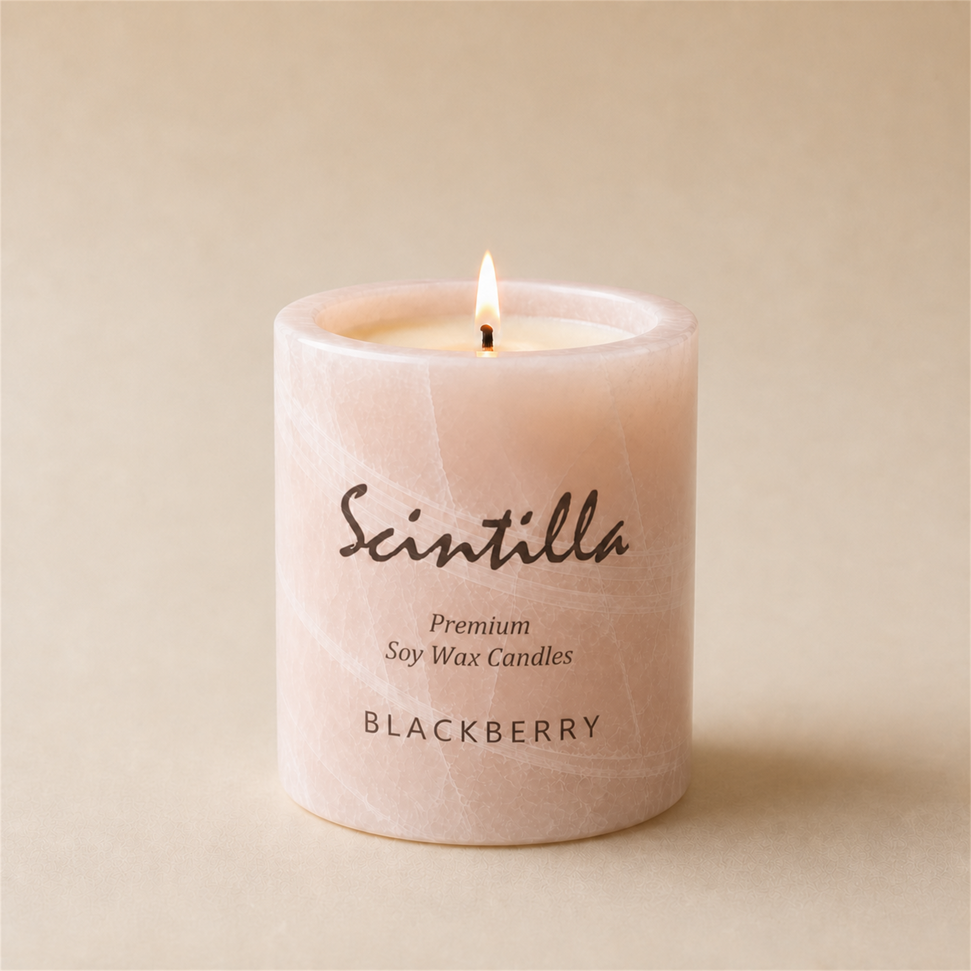Scintilla Blackberry scented candle in a hand-carved pink onyx jar