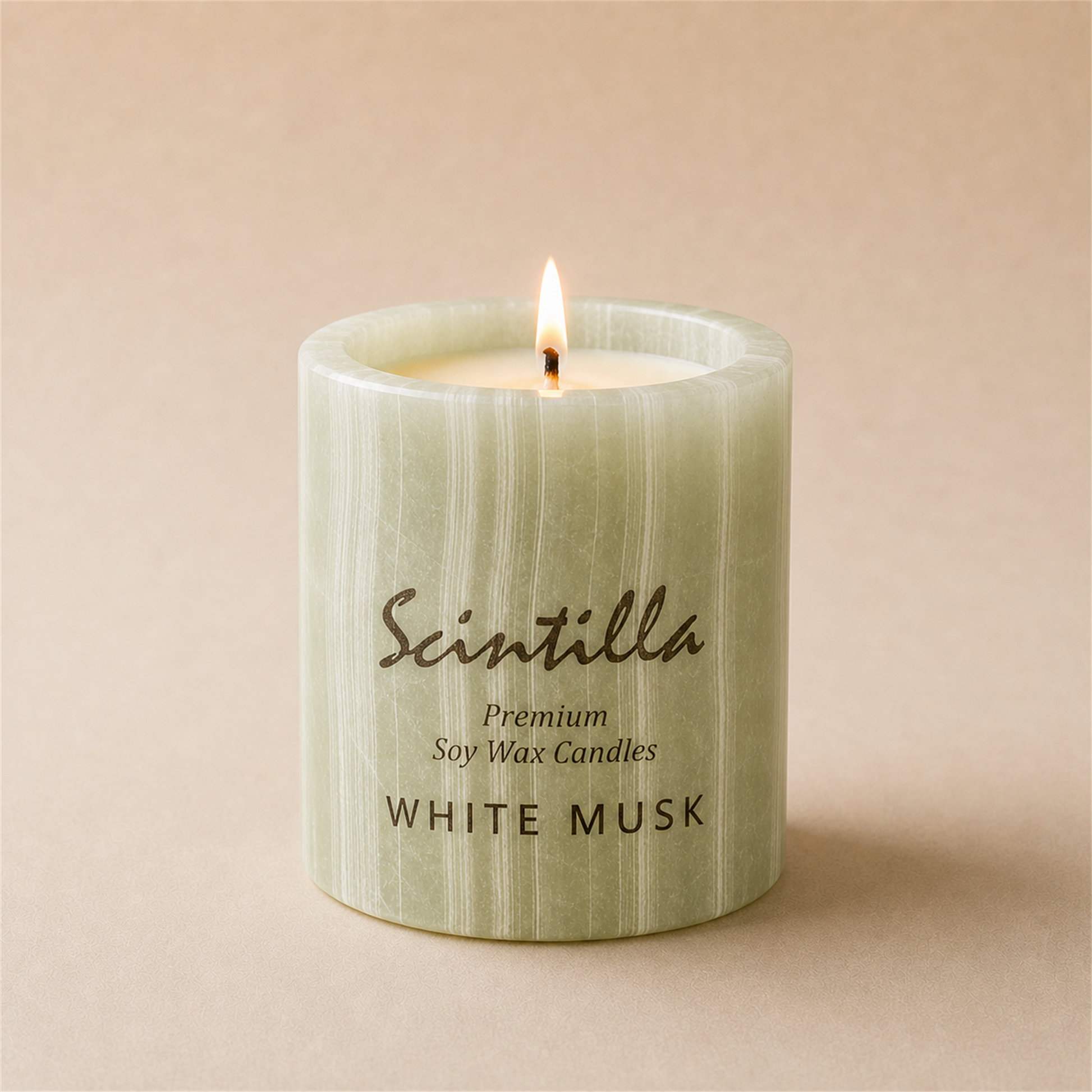 Scintilla White Musk scented candle in a hand-carved green onyx jar