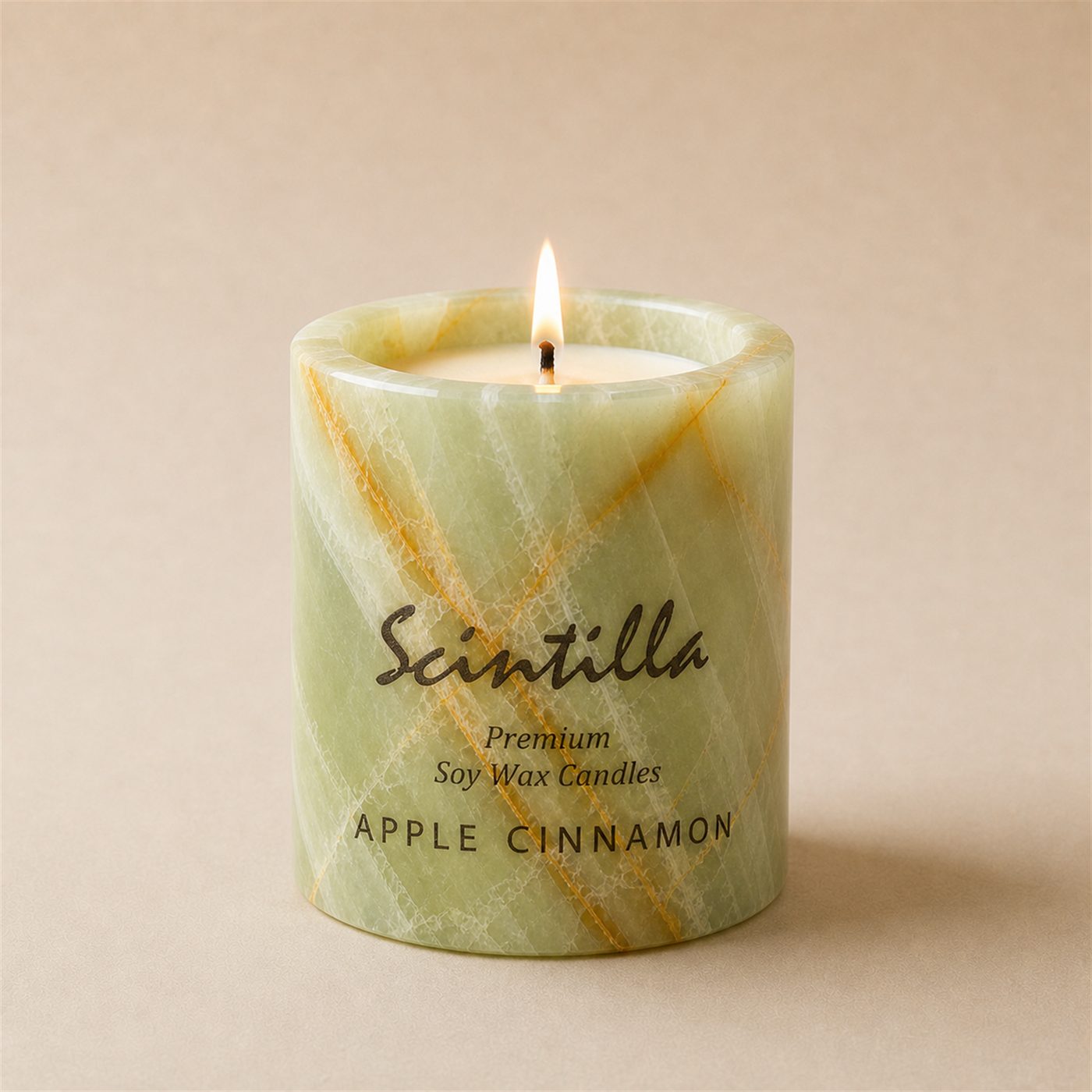 Apple cinnamon in a green onyx jar.